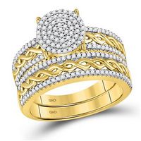 10k Yellow Gold Round Diamond Cluster Matching Wedding Ring Set 5/8 Cttw