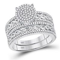 10k White Gold Round Diamond Cluster Matching Wedding Ring Set 5/8 Cttw