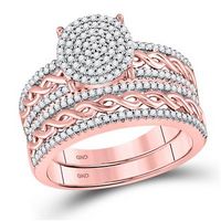 10k Rose Gold Round Diamond Cluster Matching Wedding Ring Set 5/8 Cttw