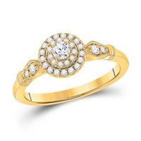 14k Yellow Gold Round Diamond Halo Bridal Engagement Ring 1/3 Cttw