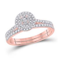 10k Rose Gold Round Diamond Bridal Wedding Ring Set 1/3 Cttw
