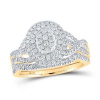 10k Yellow Gold Round Diamond Oval Bridal Wedding Ring Set 3/4 Cttw