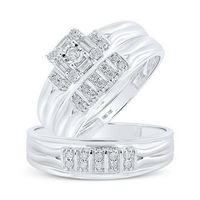 10k White Gold Round Diamond Square Matching Wedding Ring Set 1/3 Cttw