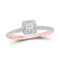 10K Rose Gold Princess Diamond Halo Bridal Engagement Ring 1/3 Cttw