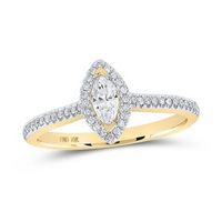 10k Yellow Gold Marquise Diamond Halo Bridal Engagement Ring 1/3 Cttw (Certified)