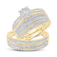 14k Yellow Gold Round Diamond Solitaire Matching Wedding Ring Set 1-1/4 Cttw