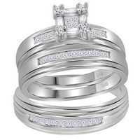 14k White Gold Princess Diamond Cluster Matching Wedding Ring Set 5/8 Cttw