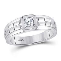 14k White Gold Round Diamond Solitaire Grid Ring 1/2 Cttw (Certified)