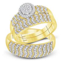10k Yellow Gold Round Diamond Cluster Matching Wedding Set 1/2 Ctw
