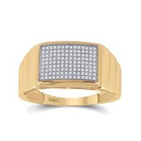 10k Yellow Gold Round Diamond Ribbed Rectangle Cluster Ring 1/4 Cttw