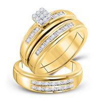 14k Yellow Gold Round Diamond Cluster Matching Wedding Ring Set 1/2 Cttw