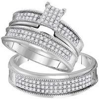 10k White Gold Diamond Matching Wedding Ring Set 3/4 Cttw