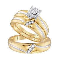 10k Yellow Gold Round Diamond Solitaire Matching Wedding Ring Set 1/5 Cttw