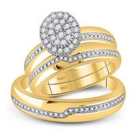 10k Yellow Gold Round Diamond Cluster Matching Wedding Ring Set 1/2 Cttw