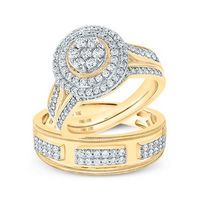 10k Yellow Gold Round Diamond Cluster Matching Wedding Ring Set 1-1/4 Cttw