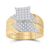 14k Yellow Gold Round Diamond Square Matching Wedding Ring Set 1 Cttw