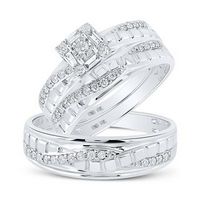 10k White Gold Round Diamond Square Matching Wedding Ring Set 1/2 Cttw