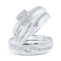 10k White Gold Round Diamond Square Matching Wedding Ring Set 5/8 Cttw