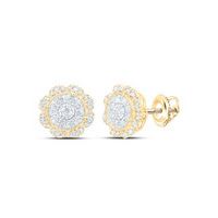 10k Yellow Gold Round Diamond Cluster Nicoles Dream Collection Earrings 5/8 Cttw