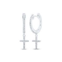 10k White Gold Round Diamond Cross Dangle Nicoles Dream Collection Earrings 1/6 Cttw