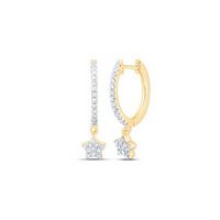 10k Yellow Gold Round Diamond Star Hoop Dangle Nicoles Dream Collection Earrings 1/5 Cttw