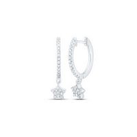 10k White Gold Round Diamond Star Hoop Dangle Nicoles Dream Collection Earrings 1/5 Cttw