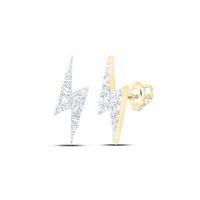 10k Yellow Gold Round Diamond Bolt Lightning Stud Nicoles Dream Collection Earrings 1/6 Cttw