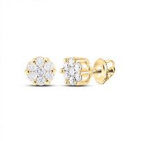 10k Yellow Gold Round Diamond Flower Cluster Nicoles Dream Collection Earrings 1/4 Cttw