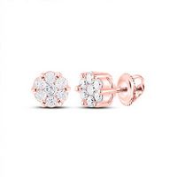 10k Rose Gold Round Diamond Flower Cluster Nicoles Dream Collection Earrings 1/4 Cttw