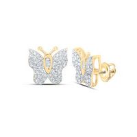10k Yellow Gold Baguette Diamond Butterfly Earrings 1/4 Cttw