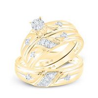 10k Yellow Gold Round Diamond Cross Matching Wedding Ring Set 1/5 Cttw