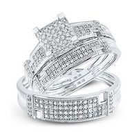 10k White Gold Round Diamond Square Matching Wedding Ring Set 1/2 Cttw