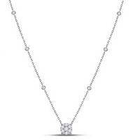 14k White Gold Round Diamond Fashion Cluster Necklace 5/8 Cttw