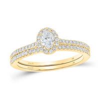 14k Yellow Gold Oval Diamond Halo Bridal Wedding Ring Set 1/2 Cttw (Certified)