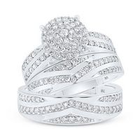 10k White Gold Round Diamond Cluster Matching Nicoles Dream Collection Wedding Ring Set 1-1/5 Cttw