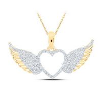 10k Yellow Gold Round Diamond Wing Heart Nicoles Dream Collection Pendant 1/4 Cttw