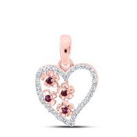 10k Rose Gold Round Ruby Diamond Heart Pendant 1/10 Cttw