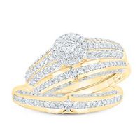 10k Yellow Gold Round Diamond Halo Nicoles Dream Collection Matching Wedding Ring Set 1 Cttw
