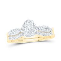 10k Yellow Gold Round Diamond Halo Bridal Wedding Ring Set 1/2 Cttw (Certified)