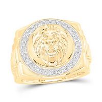 10k Yellow Gold Round Diamond Lion Face Circle Ring 1/2 Cttw
