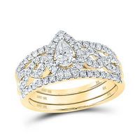 10k Yellow Gold Pear Diamond 3-Piece Bridal Wedding Ring Set 7/8 Cttw (Certified)