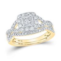 10k Yellow Gold Princess Diamond Halo Bridal Wedding Ring Set 1 Cttw (Certified)