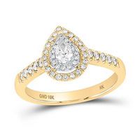 10k Yellow Gold Pear Diamond Halo Bridal Engagement Ring 1/2 Cttw (Certified)