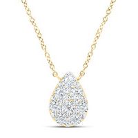 10k Yellow Gold Round Diamond Teardrop Necklace 1/6 Cttw