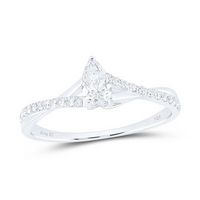 14k White Gold Pear Diamond Solitaire Bridal Engagement Ring 3/8 Cttw (Certified)