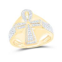 10k Yellow Gold Round Diamond Ankh Ring 3/4 Cttw