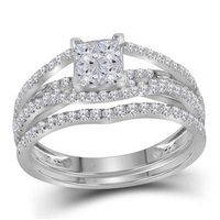 10k White Gold Princess Diamond Elevated Bridal Wedding Ring Set 1 Cttw