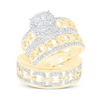 14k Yellow Gold Round Diamond Cluster Matching Wedding Ring Set 1-3/8 Cttw