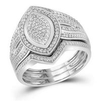 10k White Gold Round Diamond Cluster 3-Piece Bridal Wedding Ring Set 1/3 Cttw