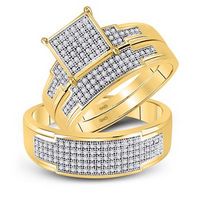 10k Yellow Gold Round Diamond Square Matching Wedding Ring Trio Set 1/2 Cttw